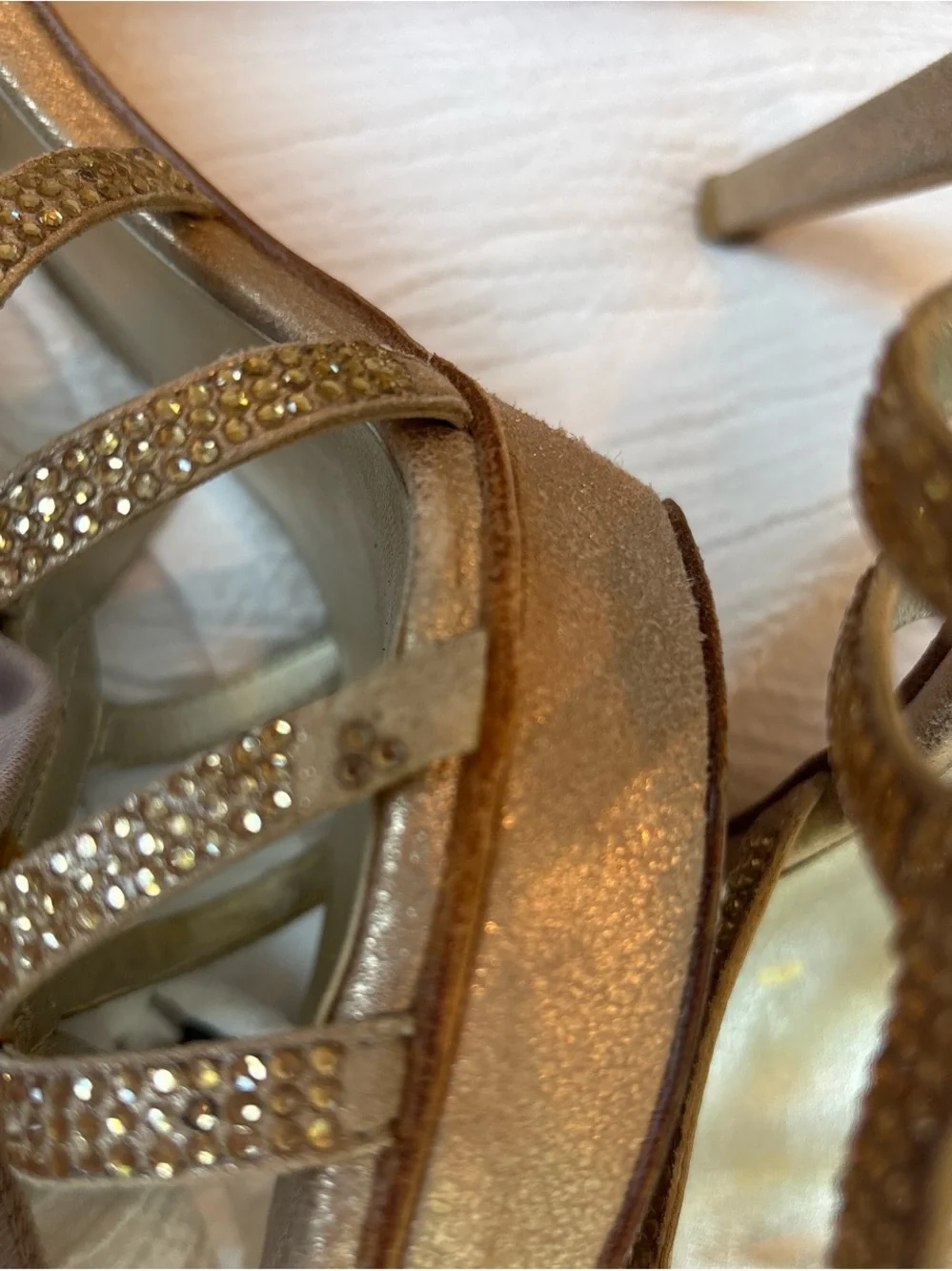 Pella Mode Gold Crystal-Strap Stiletto Sandals